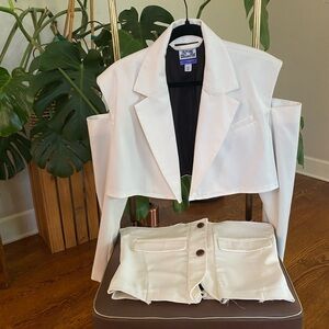 White Cropped Blazer and corset Set